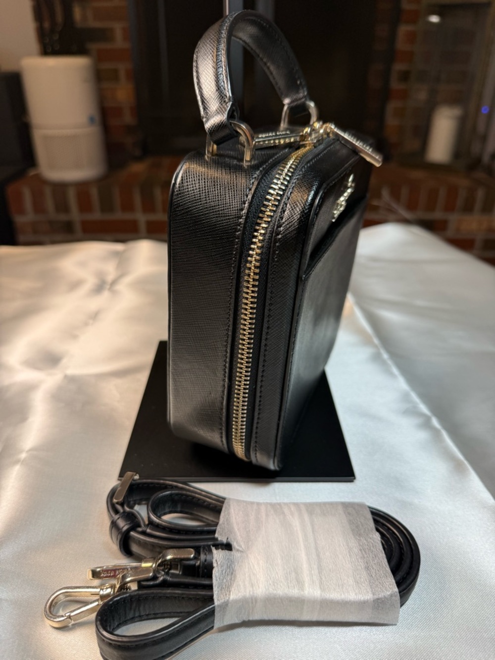 NWOT Kate Spade Black Mini Top-Handle Crossbody with Gold Hardware and Scarf - Picture 5 of 11